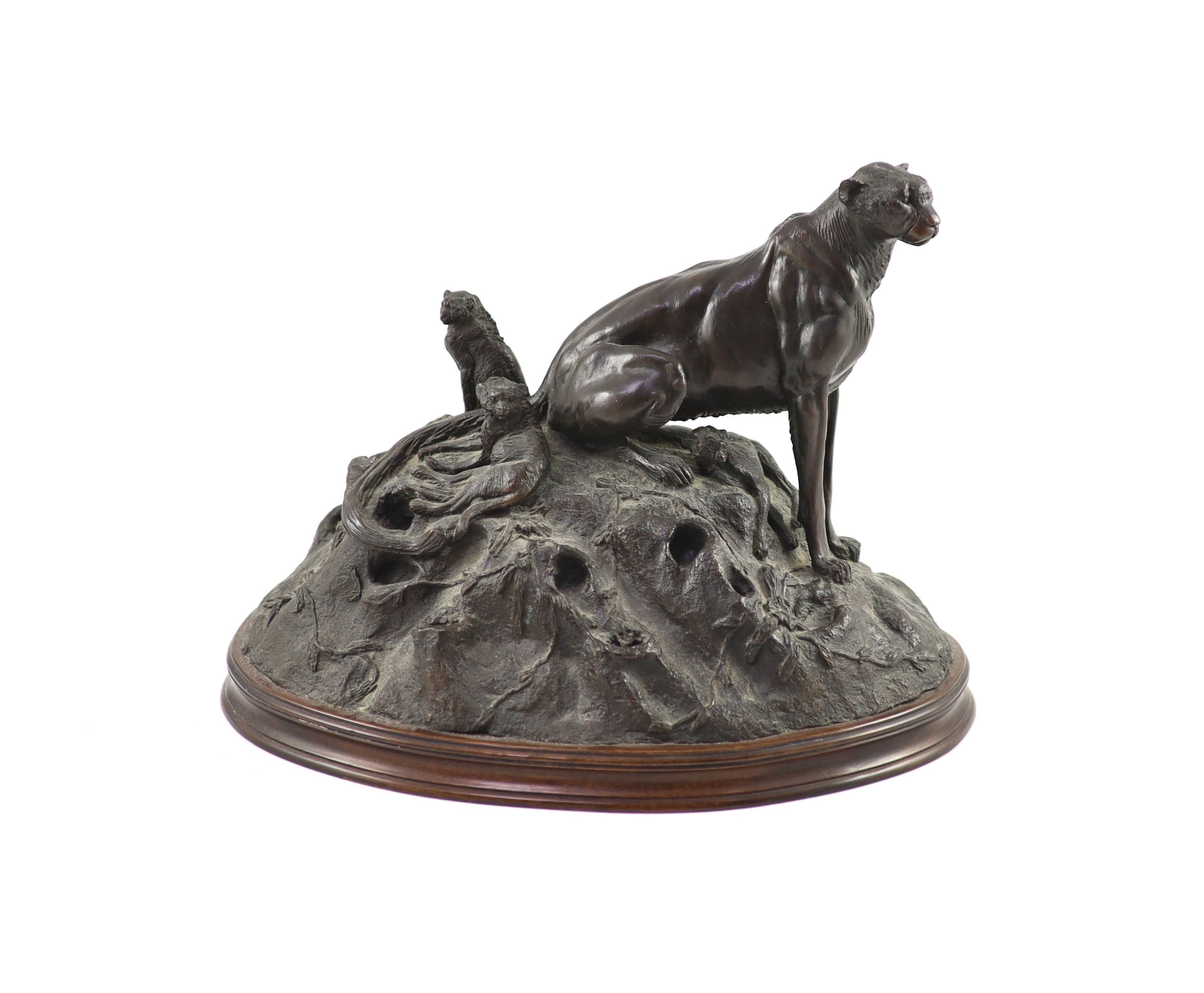 Tim Nicklin. A bronze group of a cheetah and her cubs length 36cm height 26cm